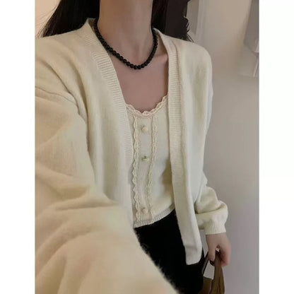 Damen Strickshirt Spitzenbesatz Lässiger Schnitt Weiße Eveloria