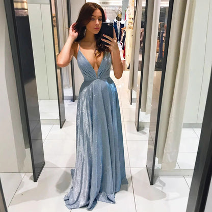 Eveloria Damen Abendkleid V-Ausschnitt Fließend