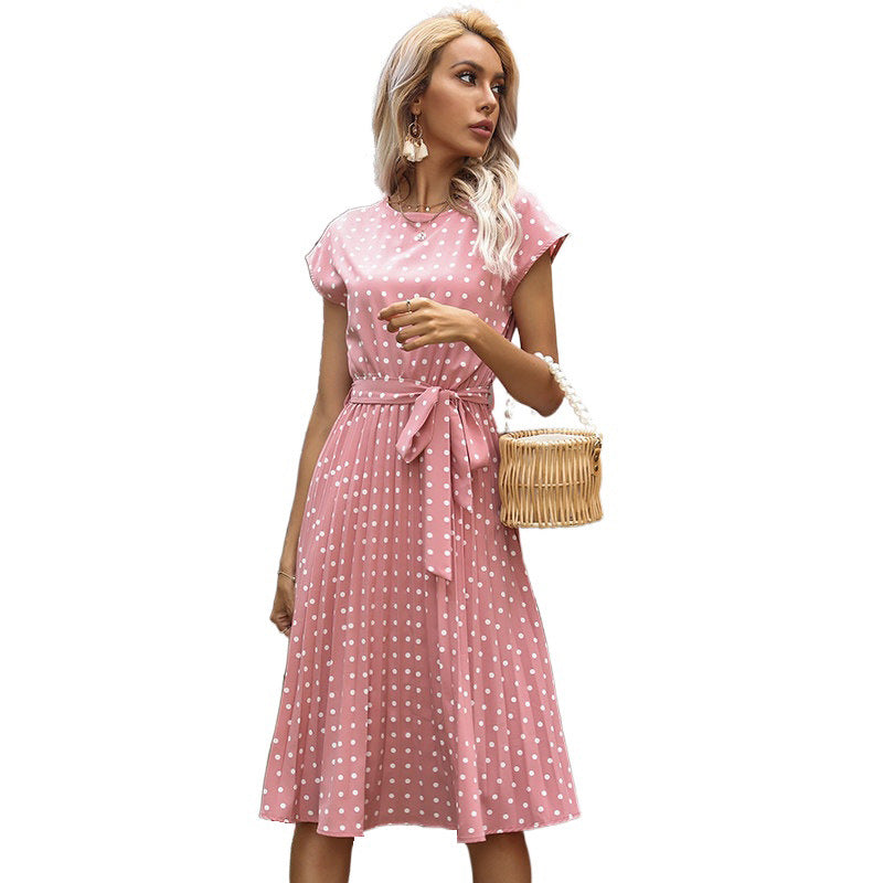 Damen Midi-Kleid Taillierbarer Gürtel Punkte