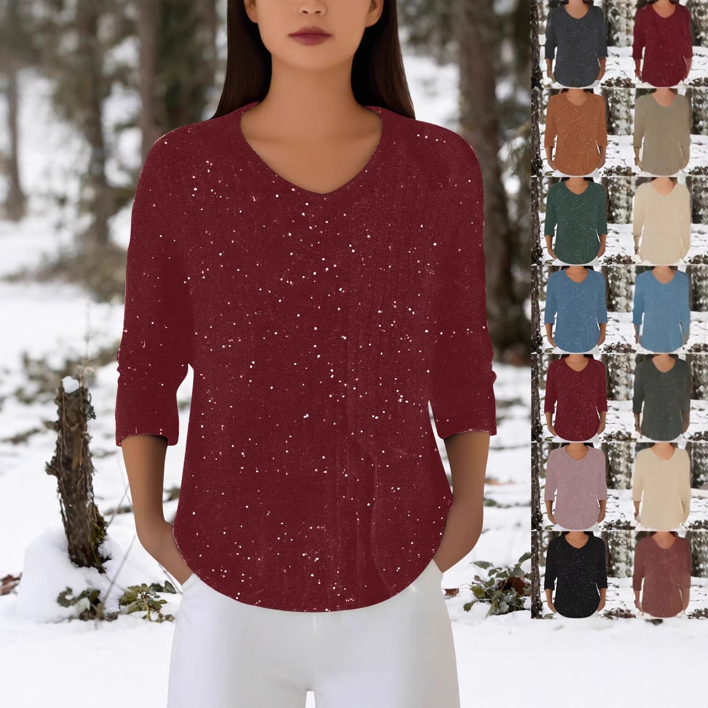 Damen Langarmshirt V-Ausschnitt Eveloria - Eveloria