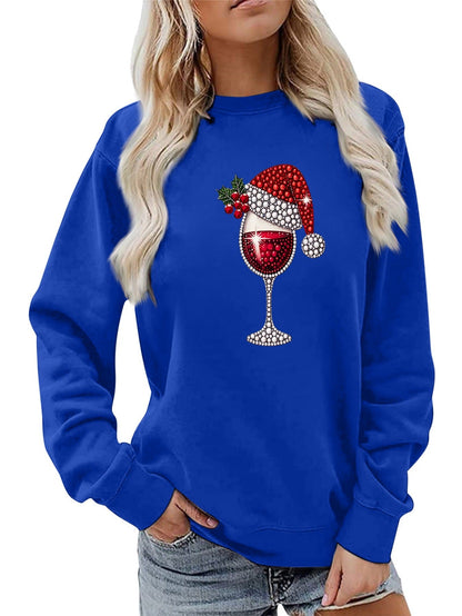 Damen Sweatshirt Weich Innenfutter Weinmotiv Eveloria
