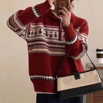 Damen Grobstrickpullover Kängurutasche Stehkragen Beige