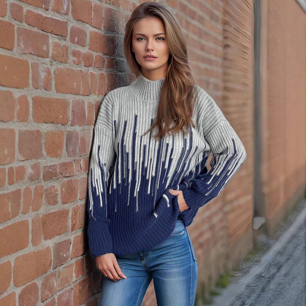 Damen Pulli Strukturiertes Zopfmuster Farbverlauf Eveloria