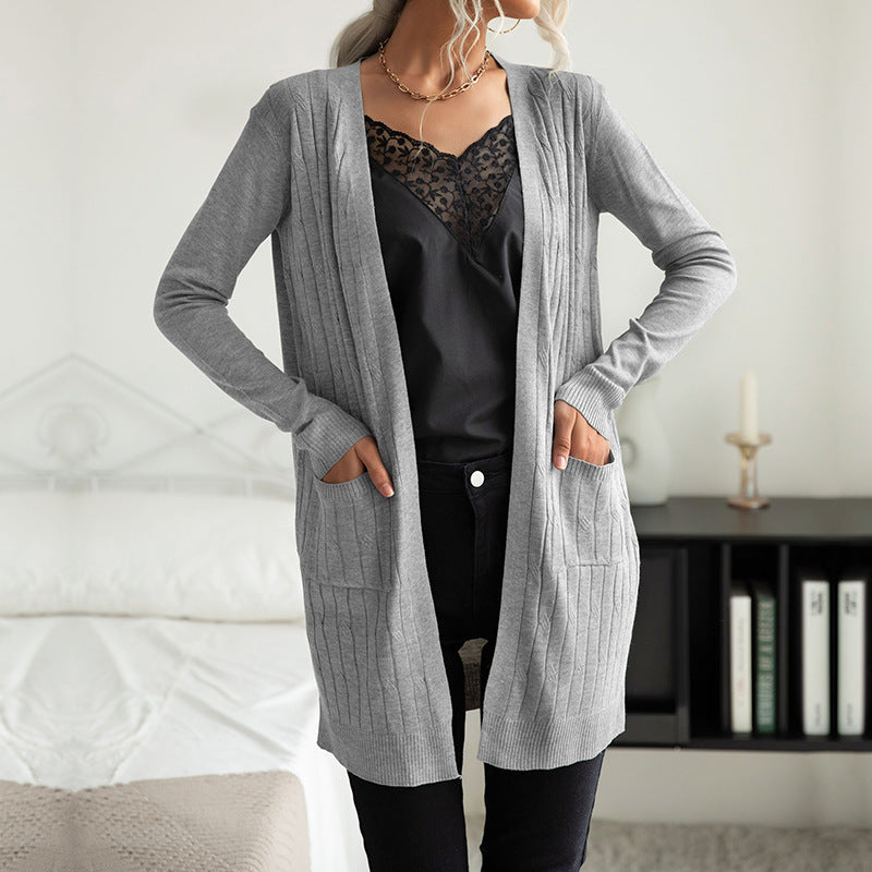 Damen Strickjacke mit Taschen und Struktur Oberfläche - Eveloria