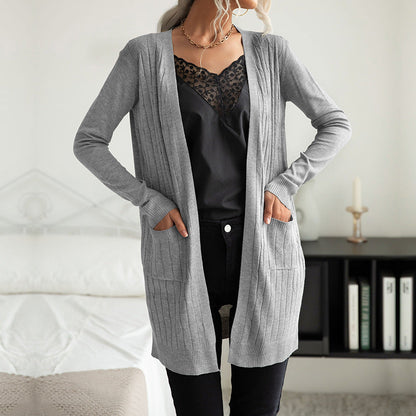 Damen Strickjacke mit Taschen und Struktur Oberfläche - Eveloria