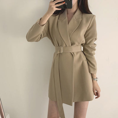 Damen Blazer-Kleid Tailliert Gürtel Eveloria