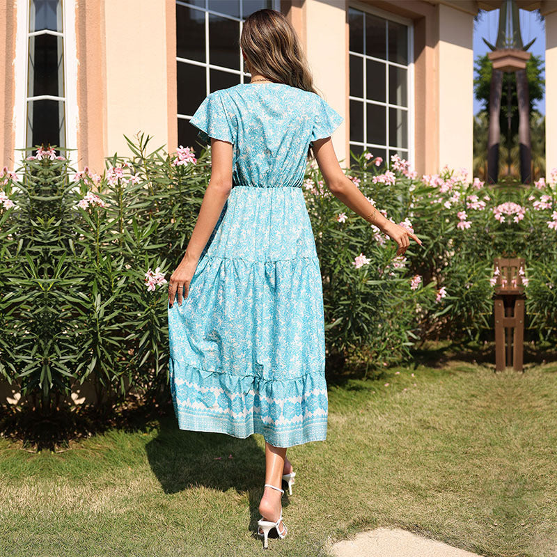 Damen Maxikleid Sommer Floral Rüschendetails Eveloria