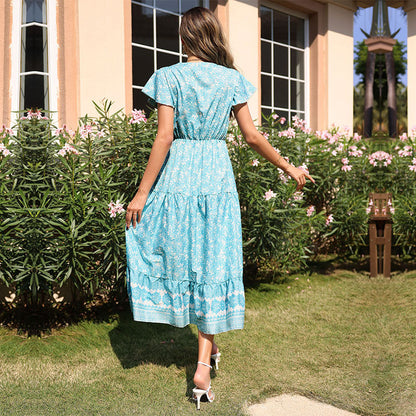 Damen Maxikleid Sommer Floral Rüschendetails Eveloria