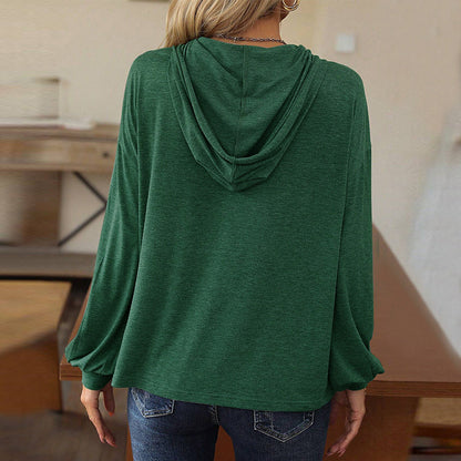 Damen Hoodie-Oberteil mit Knöpfen Elastisch Beige