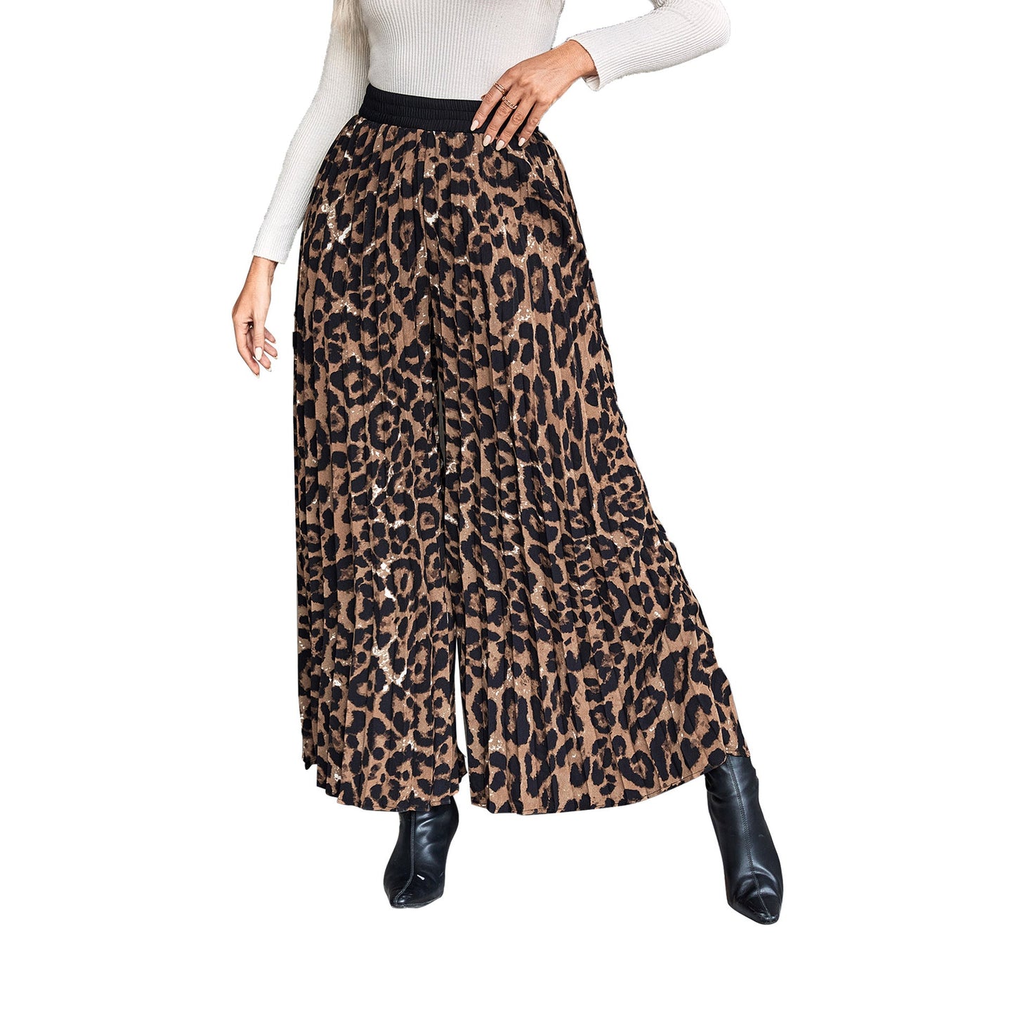 Damen Palazzo-Hose Elastischer Bund Animalmuster