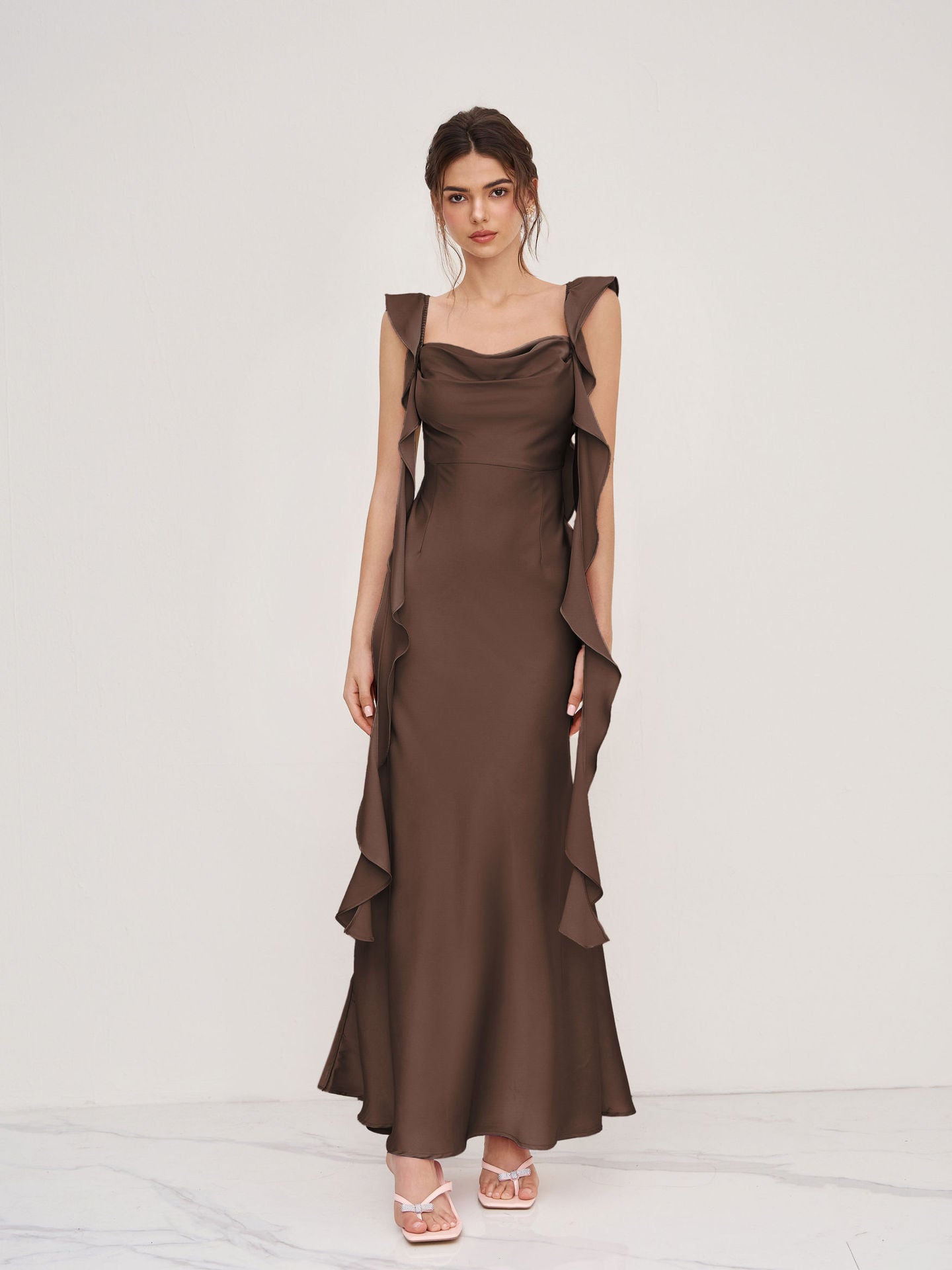 Damen Abendkleid Asymmetrische Rüschen Eveloria