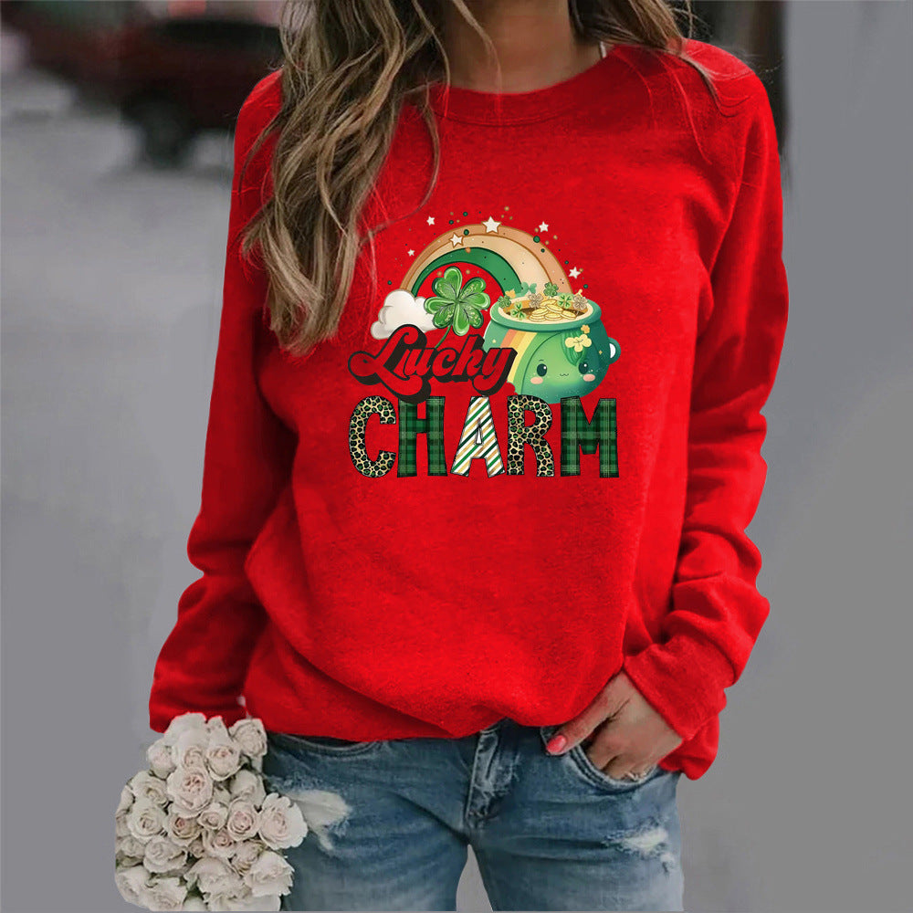 Damen Sweatshirt Glücks-Motiv Eveloria Baumwolle Weiß