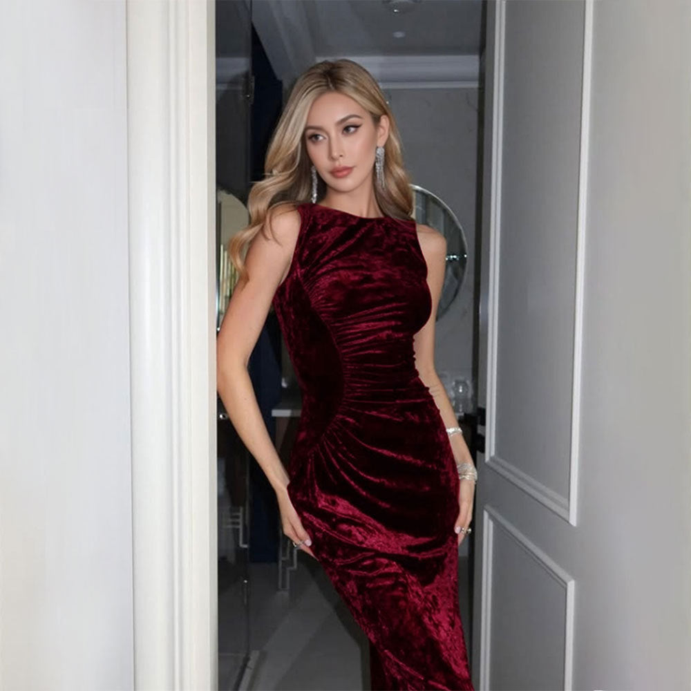 Damen Abendkleid Samt Figurbetonter Schnitt Eveloria