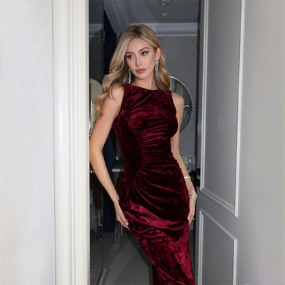 Damen Abendkleid Samt Figurbetonter Schnitt Eveloria