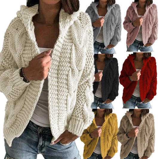 Damen Grobstrick-Cardigan mit Kapuze und tiefen Taschen Eveloria wird - Eveloria