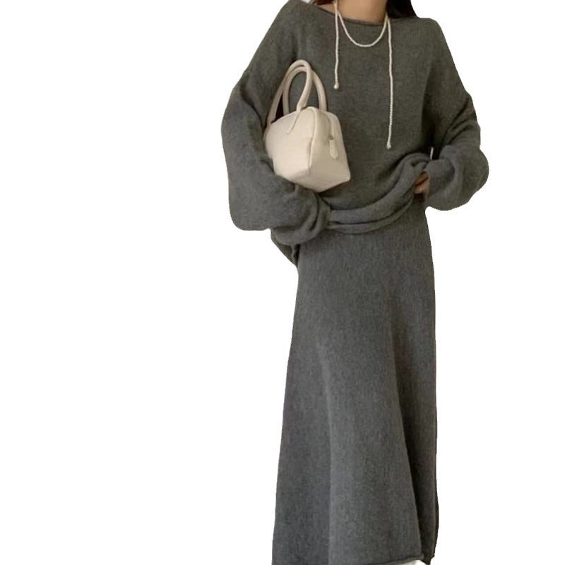 Damen Off-Shoulder Strickkleid Lässig Weite Passform Eveloria