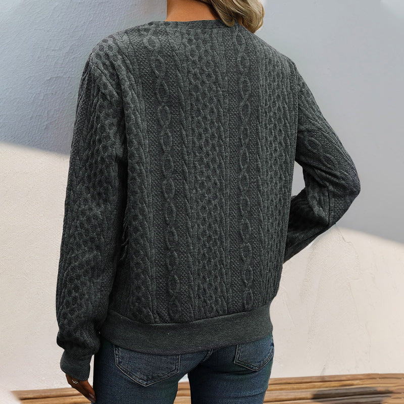 Damen Strickpullover Lässig Wellenmuster Knopfdetails Beige Eveloria