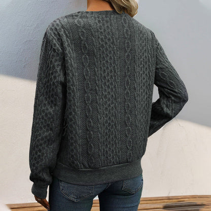 Damen Strickpullover Lässig Wellenmuster Knopfdetails Beige Eveloria