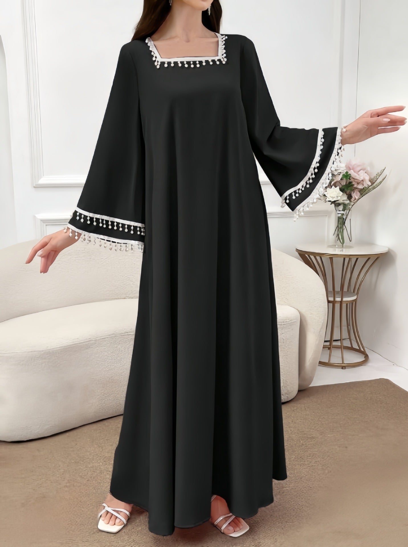 Damen Maxikleid mit Fransen und weiten Ärmeln Eveloria