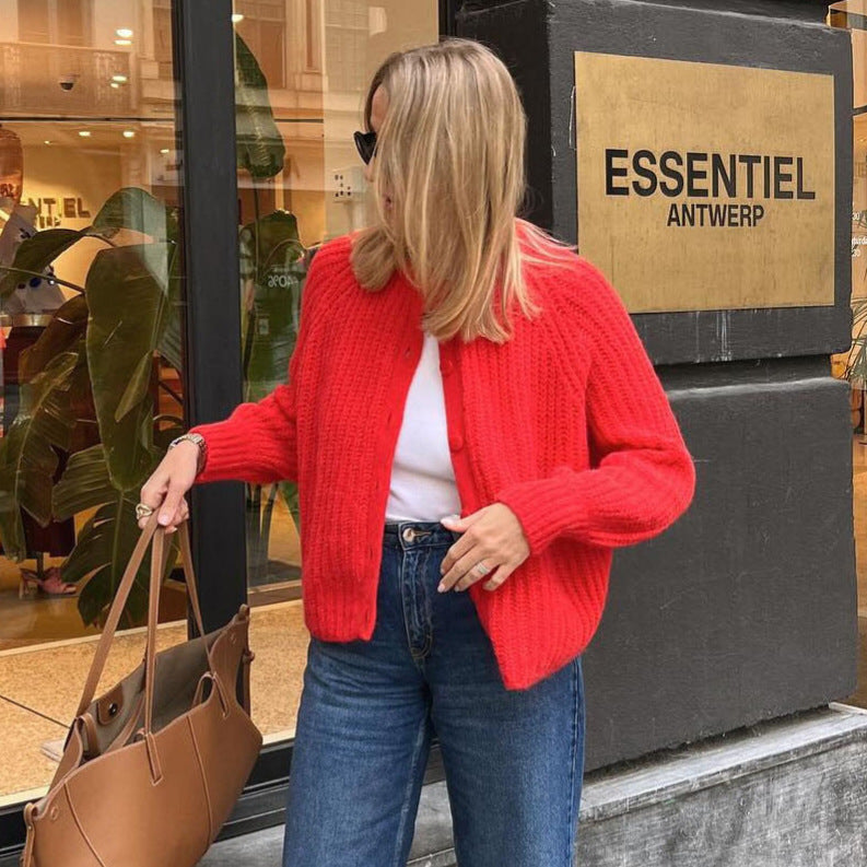 Damen Strickjacke Vertikal Rippstruktur Große Knöpfe Eveloria