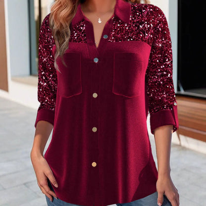 Damen Bluse mit Paillettenärmel Glitzer Effekt - Eveloria