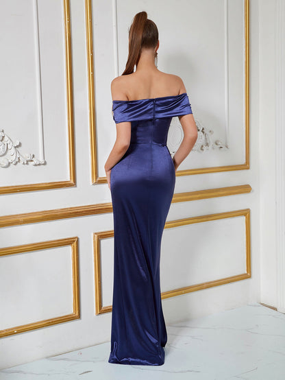 Damen Partykleid Schulterfrei Elegantem Schlitz Eveloria