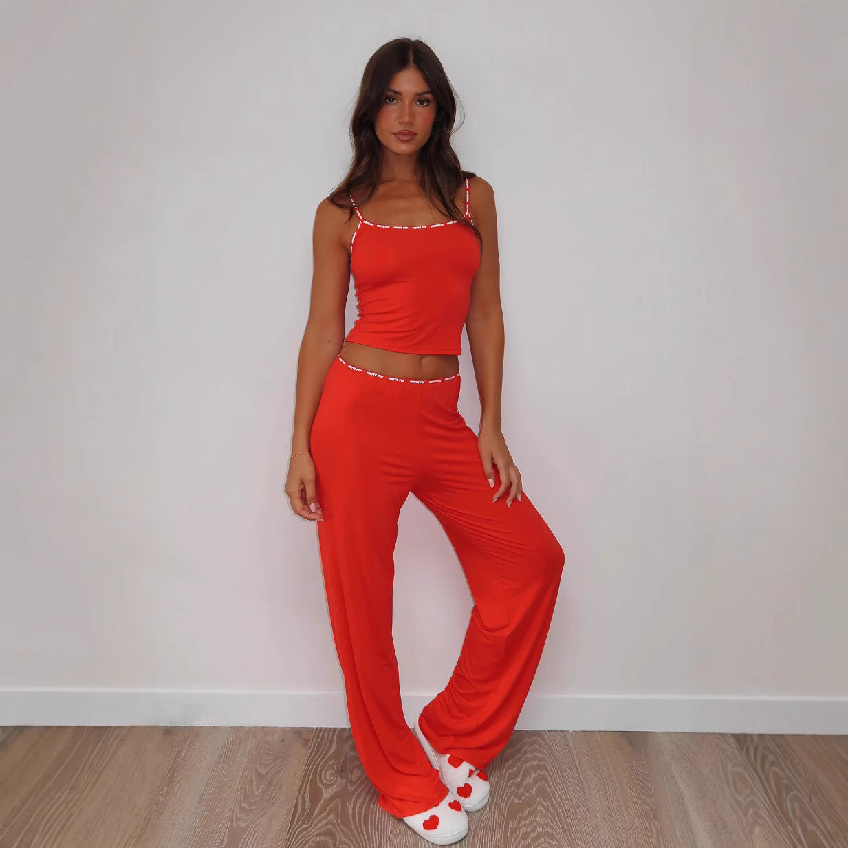 Damen Lounge-Set Weiches Jersey Spaghettiträger Weites Bein