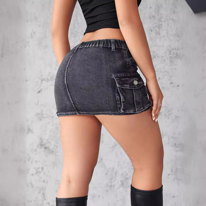 Damen Jeans Minikleid Abnehmbares Reißverschluss Eveloria