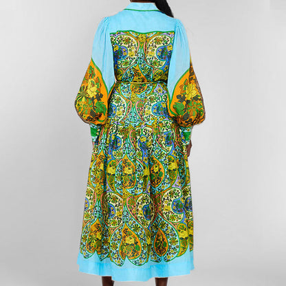 Damen Longshirt-Kleid Voluminöse Ärmel Paisley-Muster Eveloria