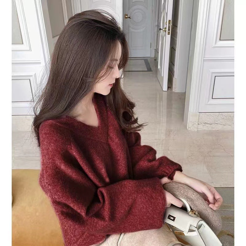 Damen Oversized V-Pullover Weiches Material Lässiger Schnitt