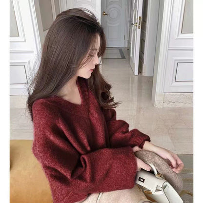 Damen Oversized V-Pullover Weiches Material Lässiger Schnitt