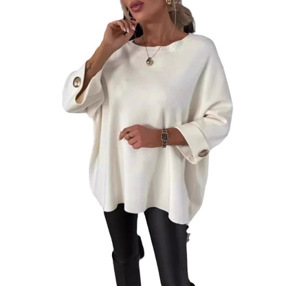 Damen Oversized Pullover mit Knopfdetails Elegantes Design Beige