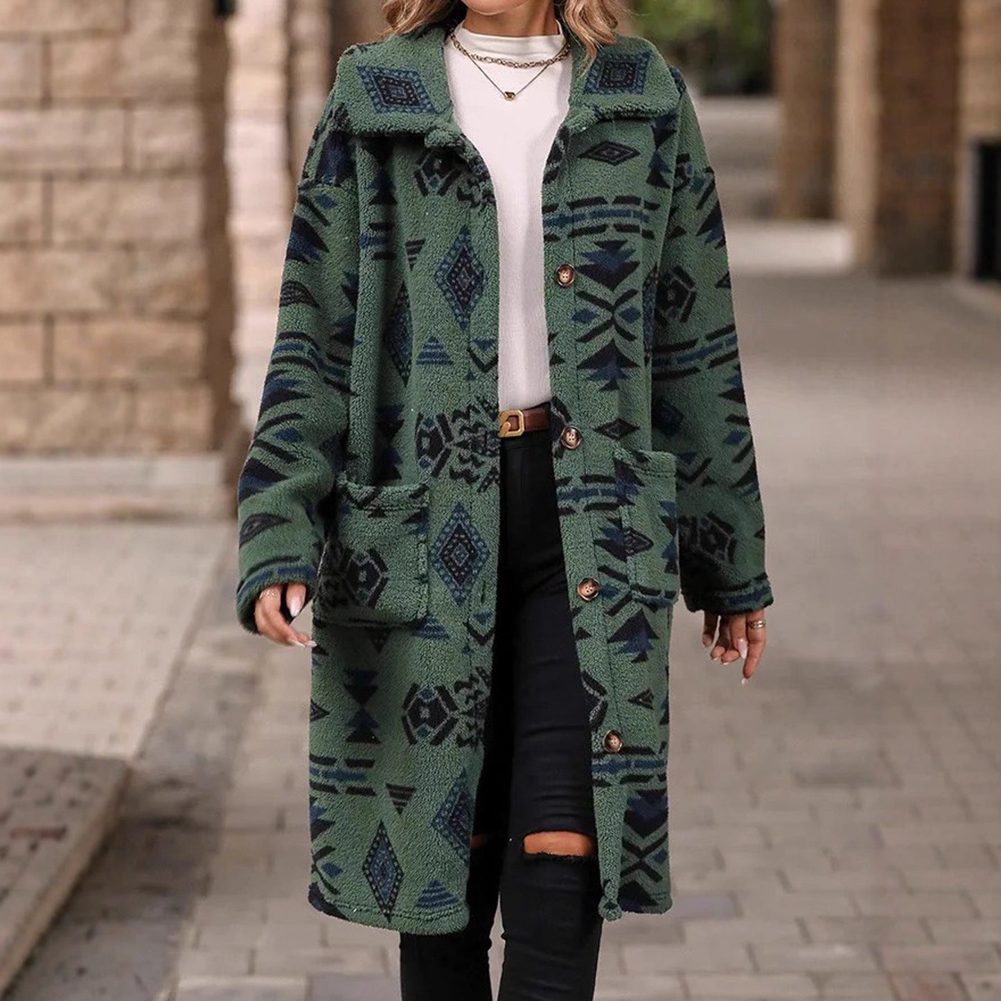Damen Langarmjacke Geometrisches Muster Eveloria