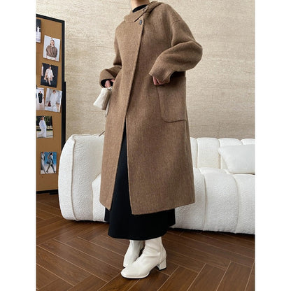 Damen Wickelmantel mit Kragendetails und warmem Futter Eveloria