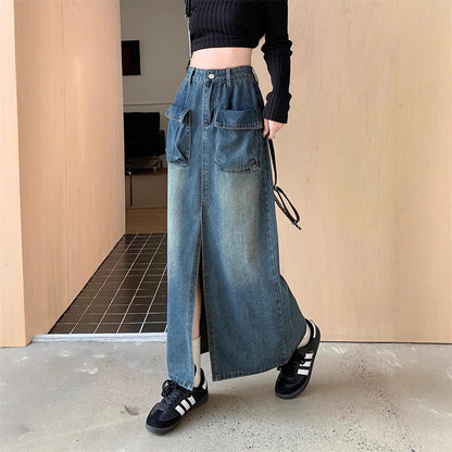 Damen Jeansrock Lang Größe Mit Taschen Eveloria
