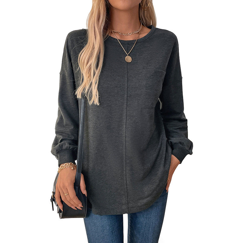 Damen Langarmshirt Rundhals Baumwolle Beige