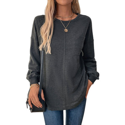 Damen Langarmshirt Rundhals Baumwolle Beige
