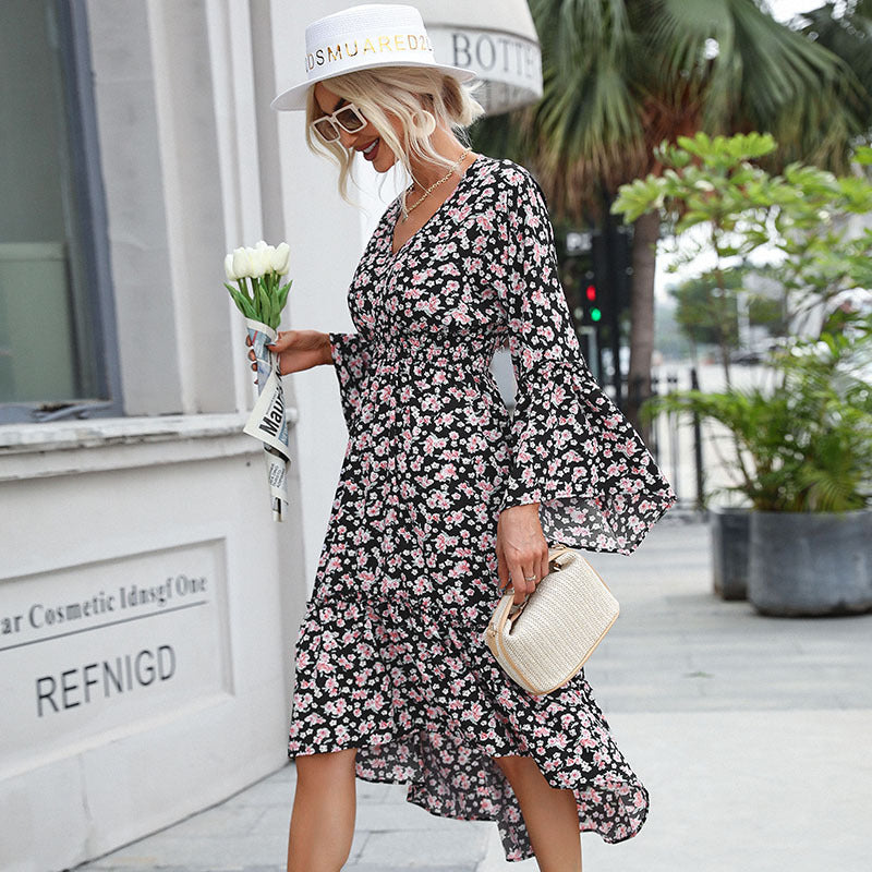 Damen Wickelkleid Floralmuster Schwingrock