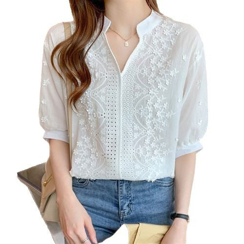Damen Bluse Halbärmelig Floralmuster Eveloria