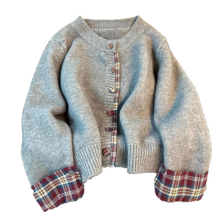 Damen Strickjacke Karomuster Kuschelig Eveloria