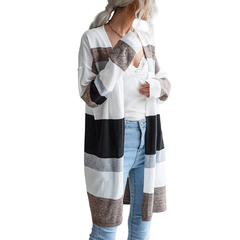 Damen Langarmstrickjacke Grafisches Streifenmuster Eveloria