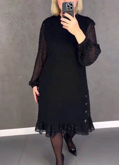 Damen Kleid Voluminöse Ärmel Durchbrochener Saum Eveloria