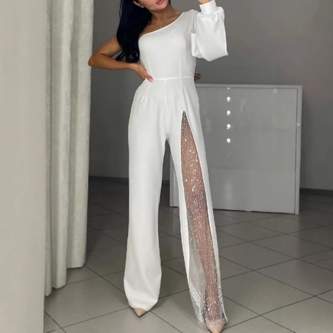 Damen Jumpsuit Elegant Transparenz-Details
