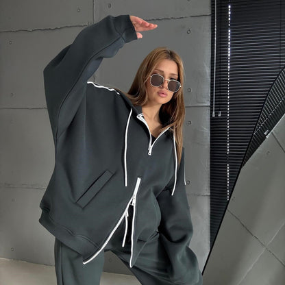 Damen Hoodie Doppelter Reißverschluss Lässiger Schnitt Eveloria