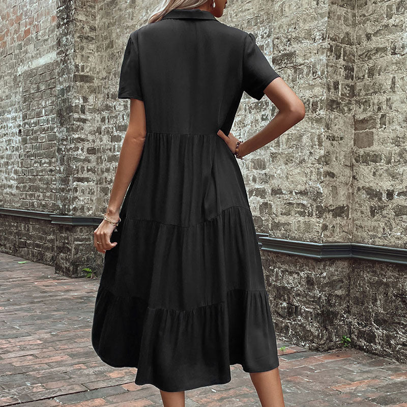 Damen Maxikleid mit Knöpfen und Rüschen Eveloria