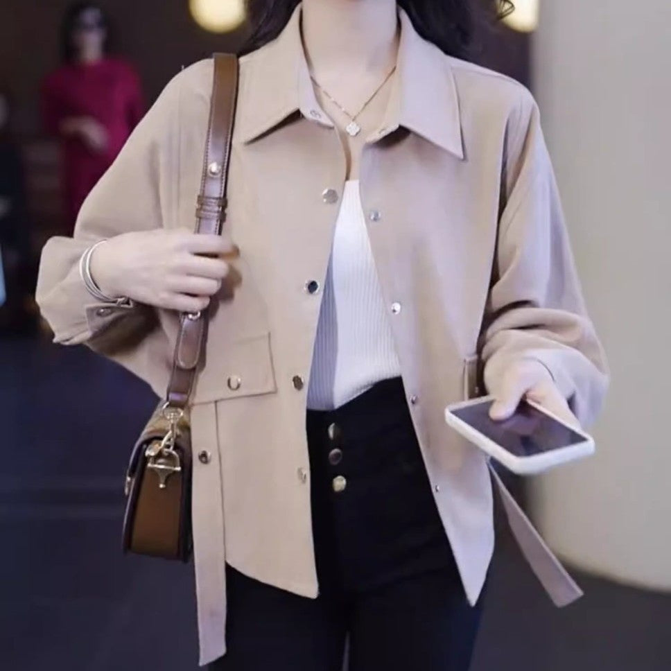 Damen Überwurfjacke Samtbaumwolle Lässig Beige