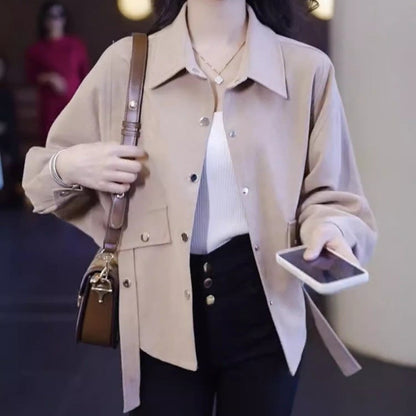 Damen Überwurfjacke Samtbaumwolle Lässig Beige