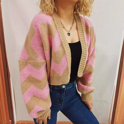Damen Strickjacke Chevron-Muster Breite Ärmel Eveloria