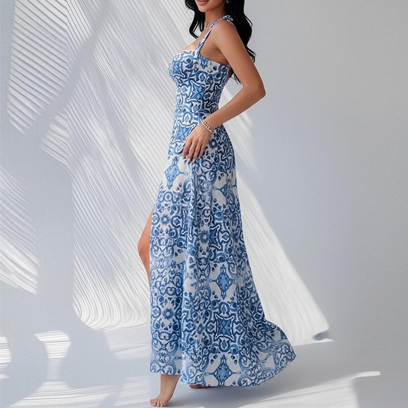 Damen Maxikleid mit Schlitzen und Spitze Eveloria