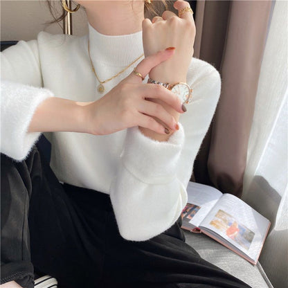 Damen Kurzarm Pullover Rollkragen Lässig Grün Eveloria